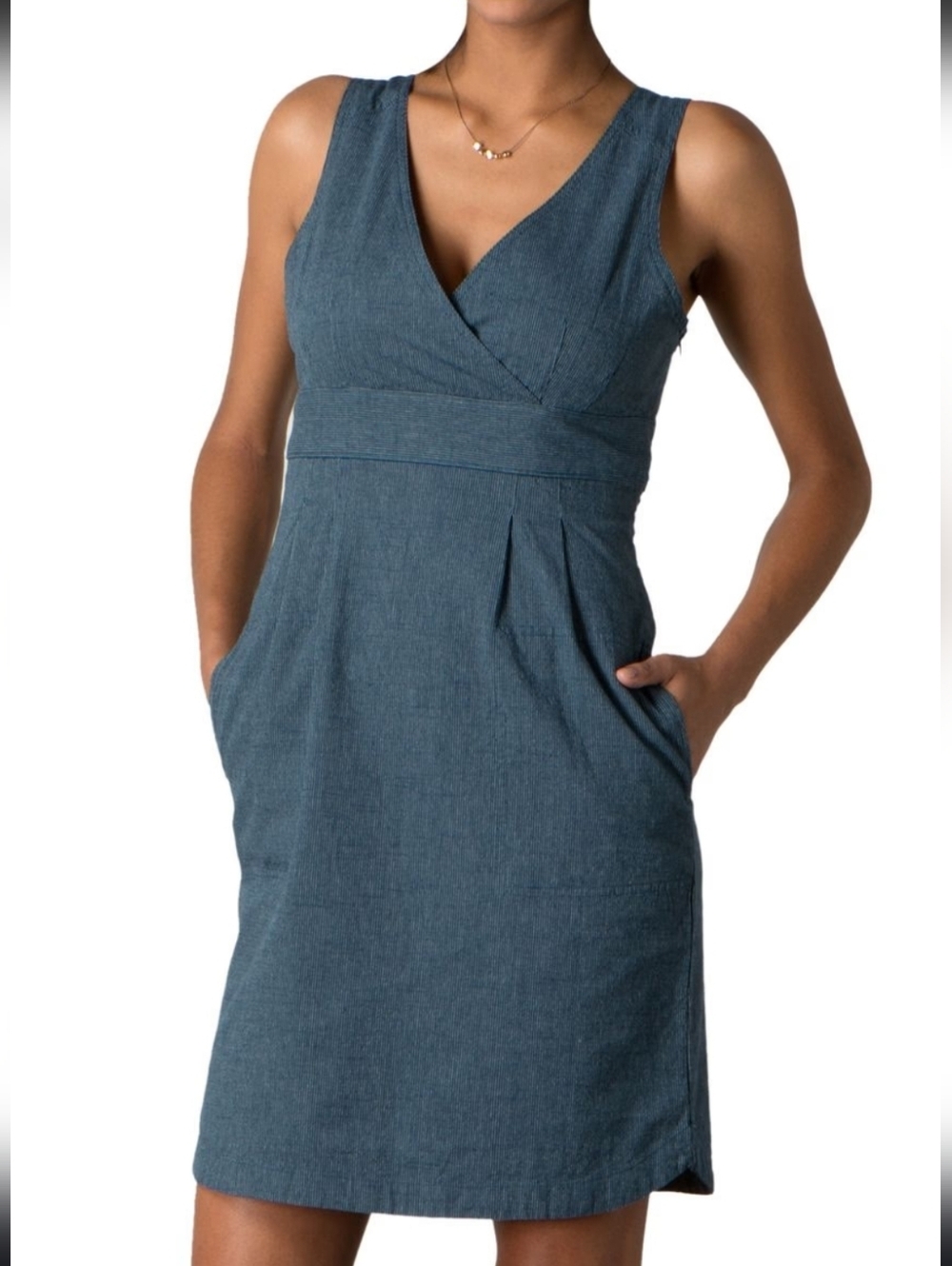 Toad&Co Atsuko Organic Cotton Pin Striped  Sleeveless Mini Pocket V-neck Dress